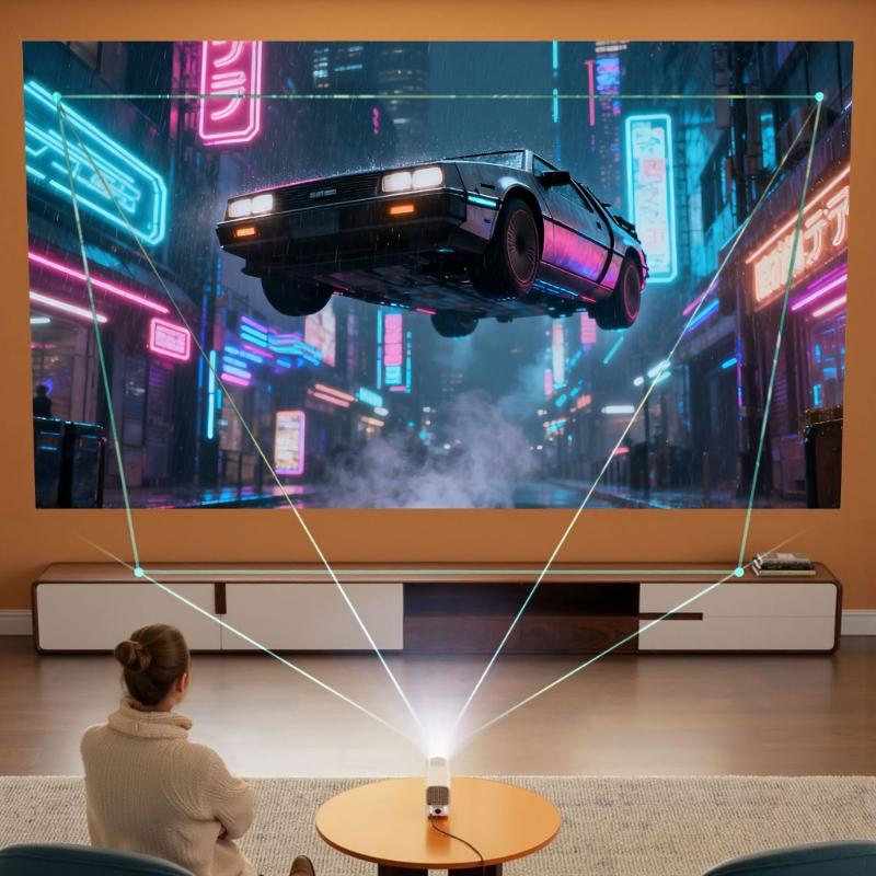 1080P Folding Projector Double Band Auto Adjusting Wireless Streaming Indoor Outdoor 110V Compatible