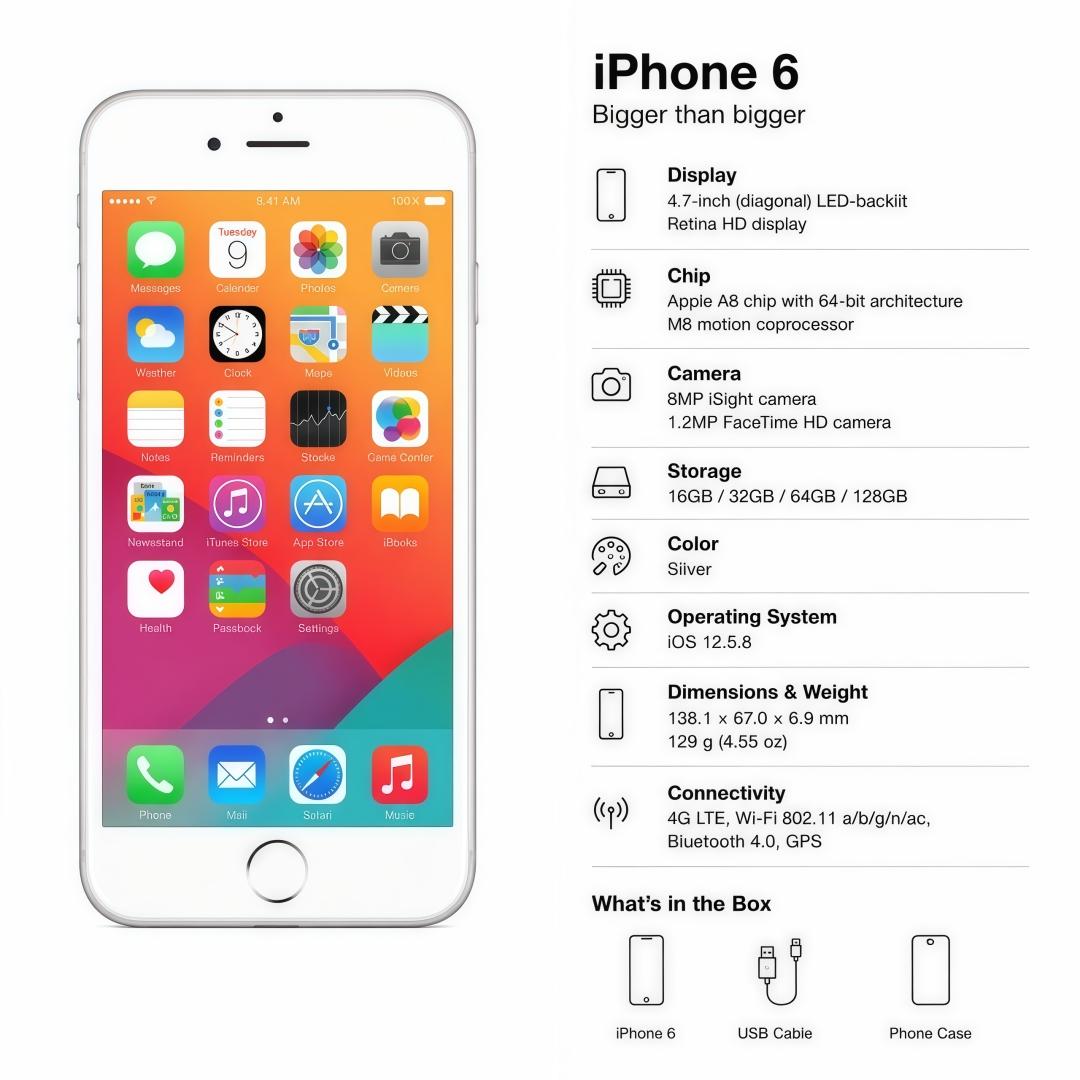 Apple iPhone 6 16GB ROM Zelta/Melns/Sudrabs