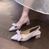 Baotou sandals women's summer 2025 new sweet fairy style with skirt bow pointed thick heel high heel single shoes