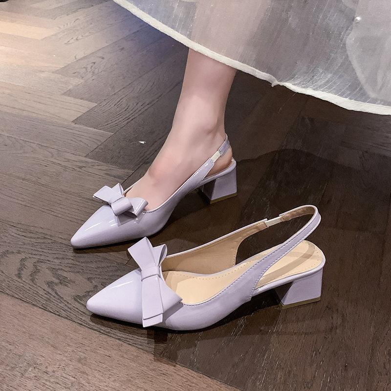 Baotou Sandals Women's Summer 2025 New Sweet Fairy Style with Skirt Bow Pointed Thick Heel High Heel Single Shoes
