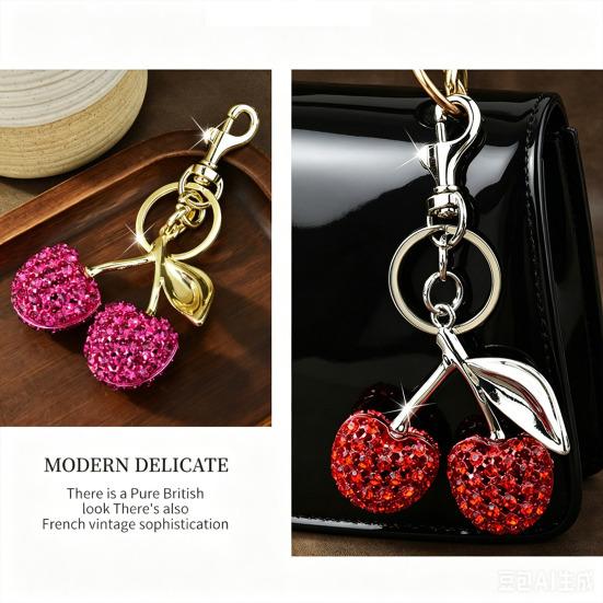 Sleutelhanger Hanger Strass Ingelegd Kersenvorm Sleutelhanger met Legering Kreeftsluiting Tas Hanger Lichtgewicht Rugzak Accessoire