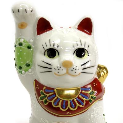 Waza no Kura Céramique Kutani Blanc Parfait pour l'Ouverture, l'Anniversaire et la Décoration Intérieure Figurine, Poterie, Maneki-neko Droitier (Chat chanceux), Glaçage, Cadeaux,