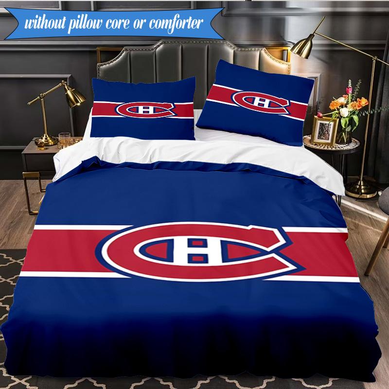 3PCS Canadiens Hockey Team Bedding Set,Including 1pc Duvet Cover And 2pcs Pillowcases Perfect for Bedroom, Dormitory, Fan Christmas Gift