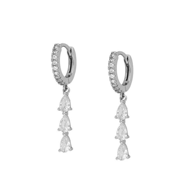 18K Gold Plated Cubic Zirconia Earrings for Women Geometric Drop Triple CZ Dangle Huggie Hoop Jewelry Trendy Style