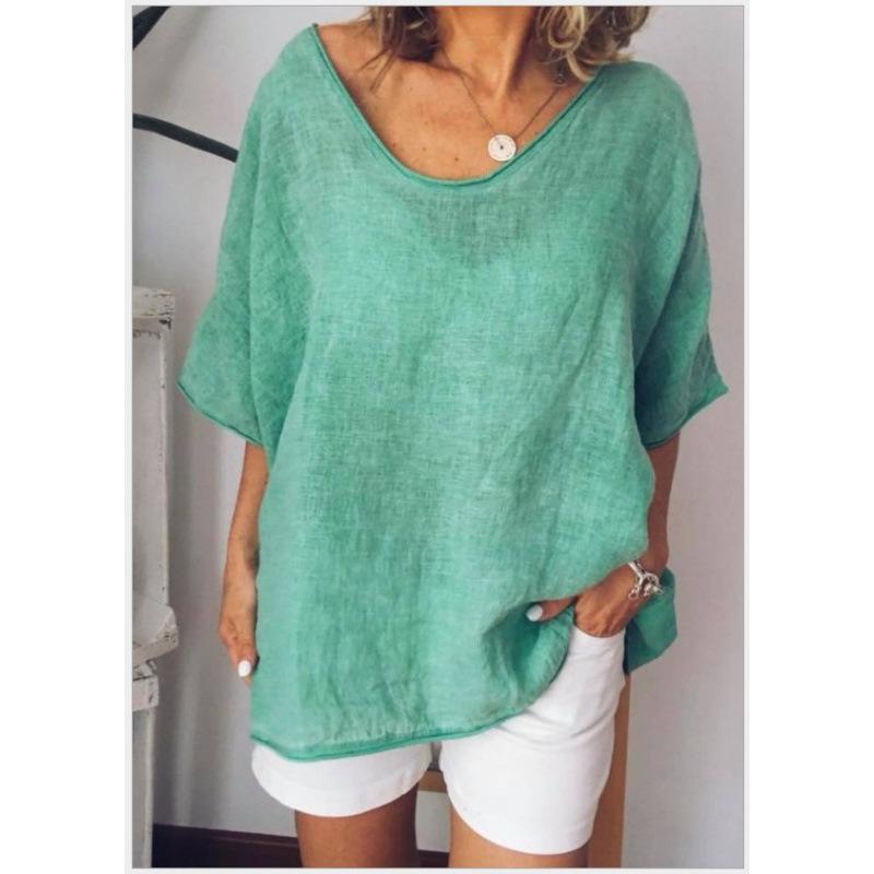 

Вільна футболка з короткими рукавами у стилі casual, яка добре пасуватиме жінкам навесні та влітку 2XL світло-зелений колір