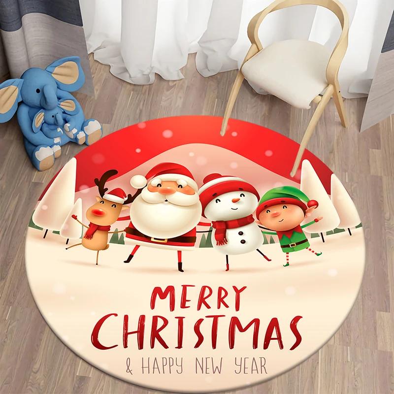 Christmas Decoration Kawaii Printed Round Carpet Home Bedroom Children's Living Room Floor Mat   Anti Slip