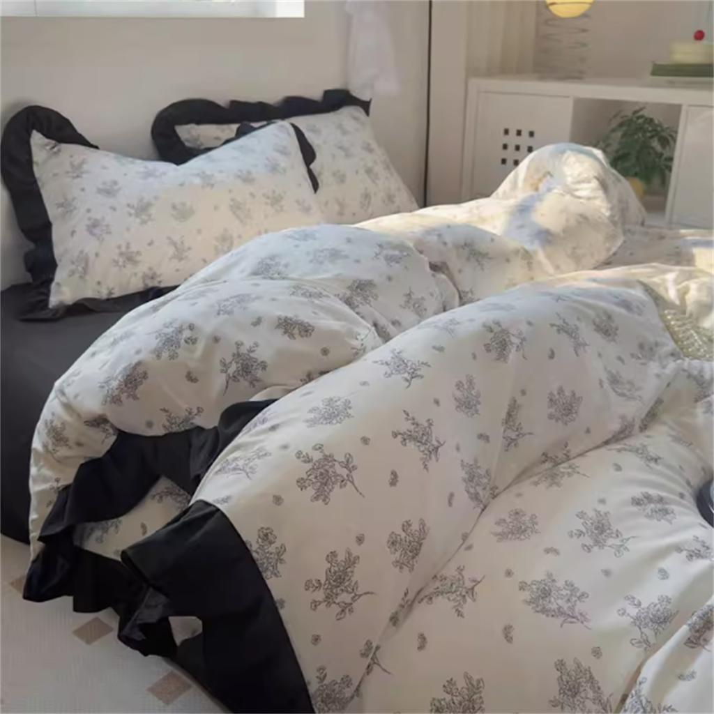 French Girl  New Pure Cotton Bed Set Four-piece Set All-cotton Four-season Universal Quilt Cover Three-piece Bedding Set