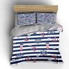 3Pcs Navy Striped Anchor Lighthouse Duvet Cover Set Nautical Wheel Seashell Bedding Single Double King Queen Gift
