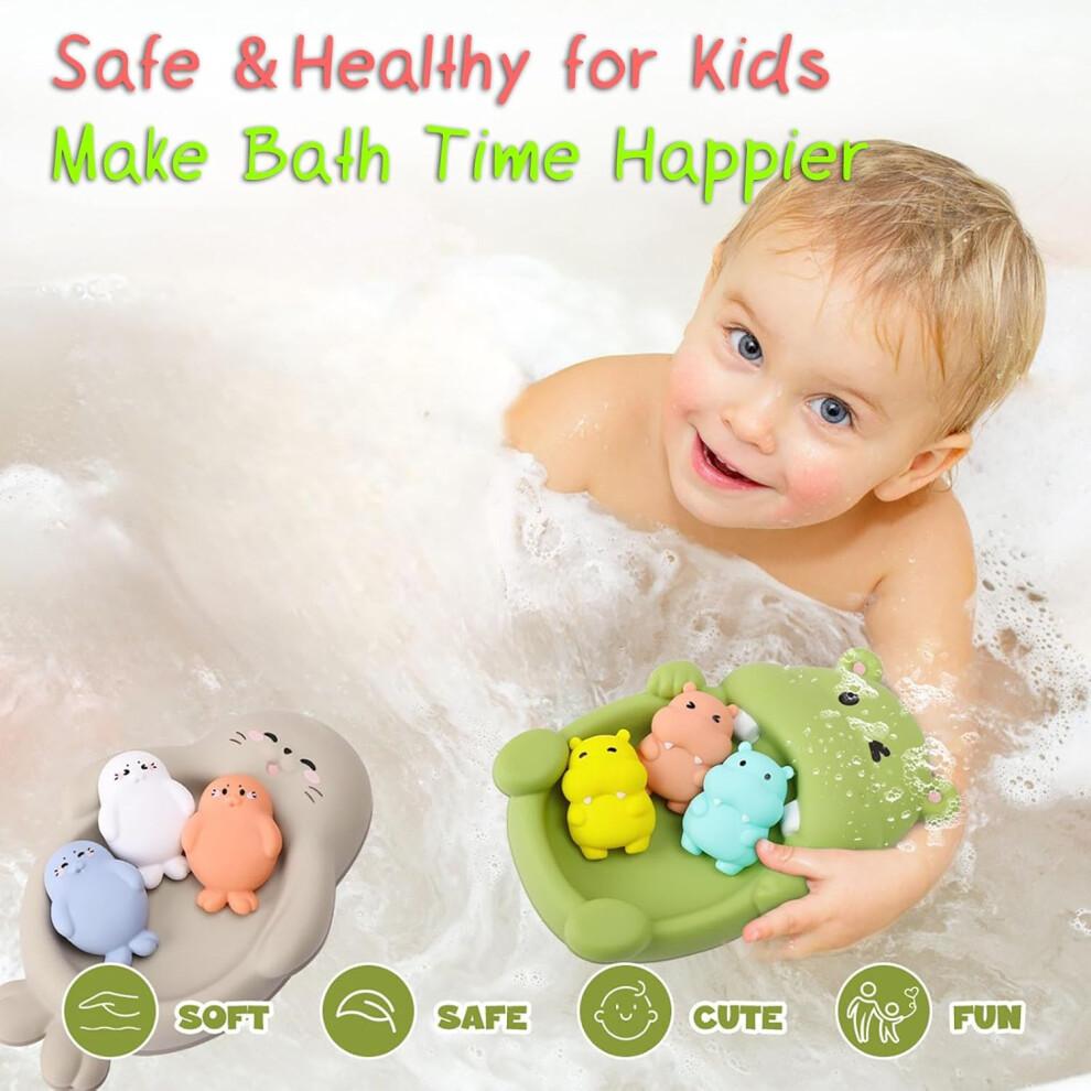 Seal Family Bath Adventure Set - Soft Vinyl Mother Seal and 3 Baby Seals, No Hole Design, Safe for Kids Fun Bath Time
