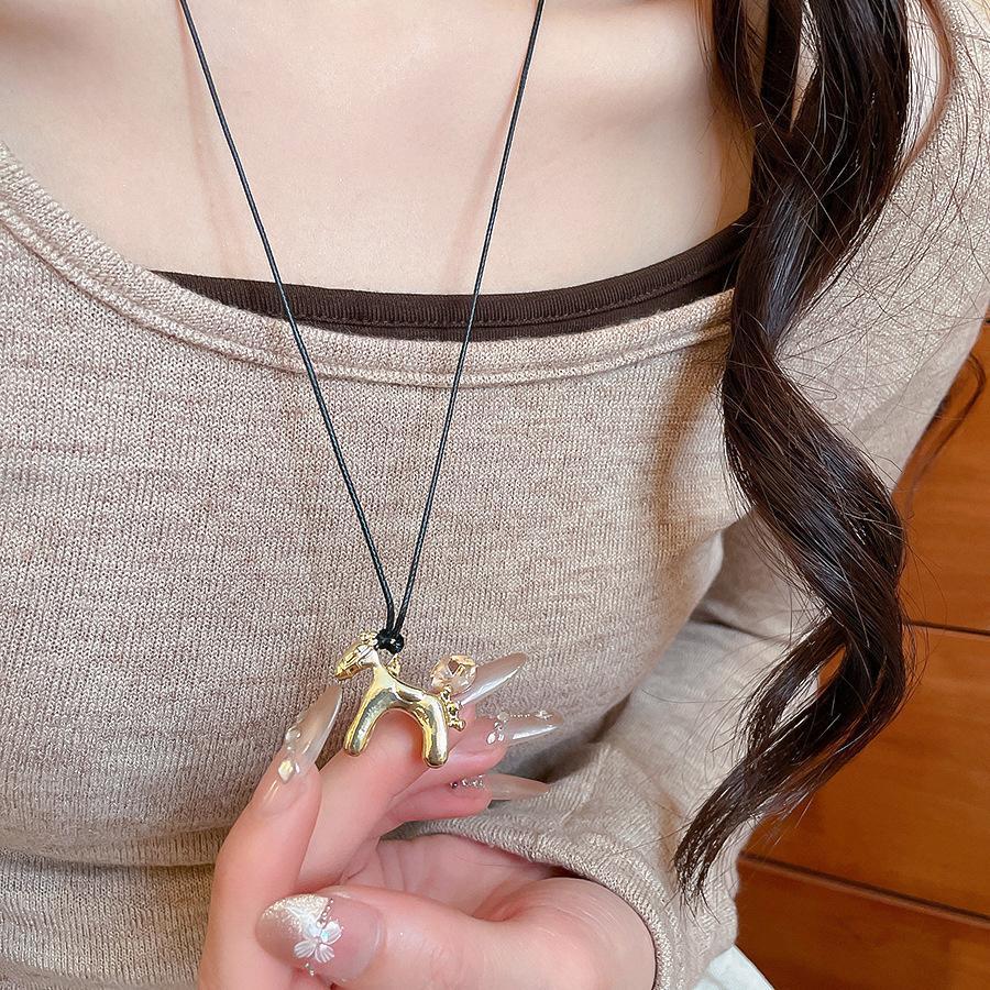 French simple zircon natal year pony pendant necklace accessories women s sweater chain necklace