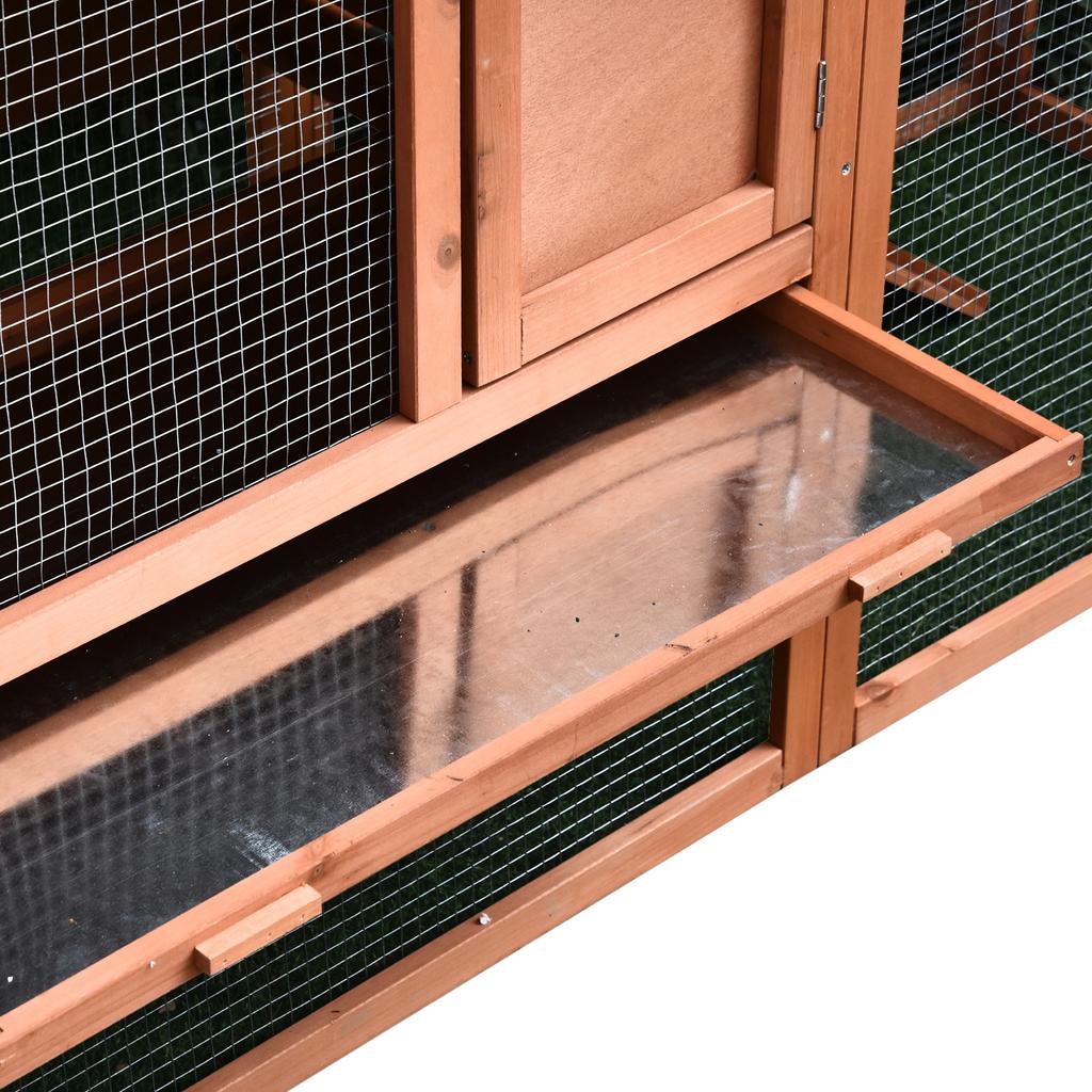 Two-Level Outdoor Rabbit Hutch with Roof, Door, Window, and Removable Tray, 144x64.5x100cm