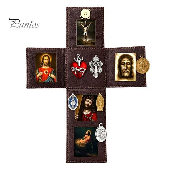 Altare Tascabile per la Preghiera Altare Cattolico Portatile, Santuario Fatto a Mano, Santuario Spirituale in Finta Pelle Pieghevole Dono Religioso Devozionale Cristiano