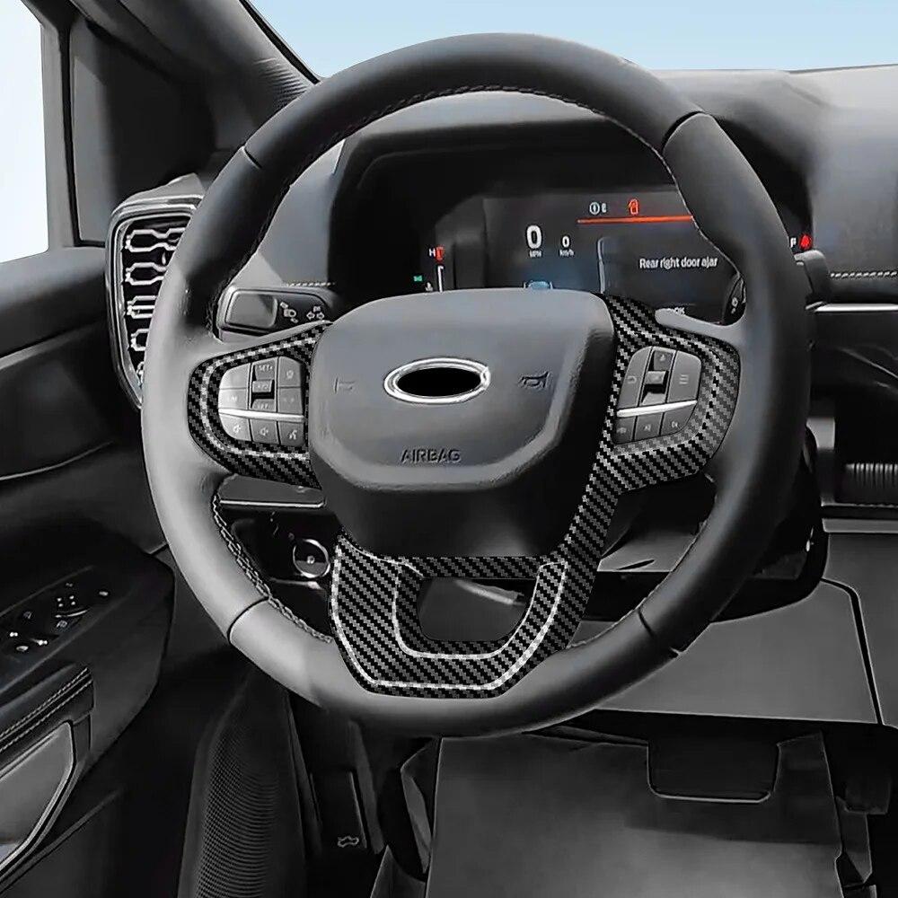 Carbon Fiber Look Car Steering Wheel Cover Trim For Ford Ranger T9 2023+ Auto Accessories