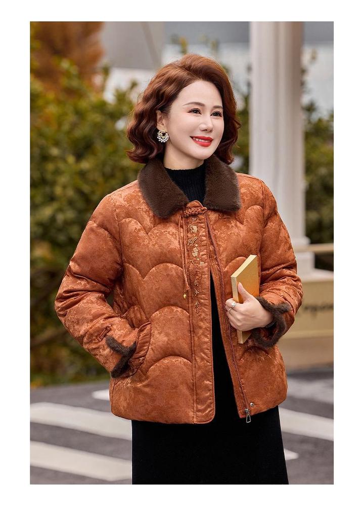 Stylish Thickened Cotton-Padded Winter Jacket for Middle-Aged and Elderly Women, Plus Size