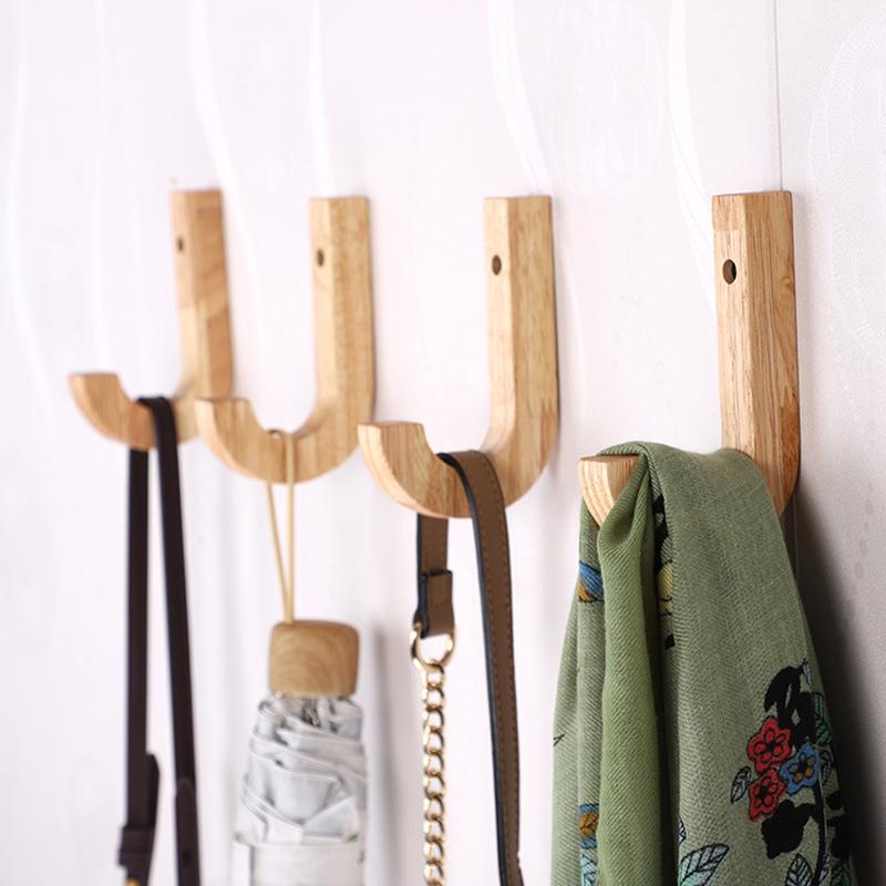 1/4pcs Wood J-shaped Hook Keys Clothes Bag Hanger Hook Wall Robe Coat Towel Storage Hook Kitchen Bathroom Organizer Accessories