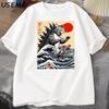 Catzilla Cat Japanese Funny T-shirt for Men Women Vintage Cartoon Print Casual Comfortable Round Neck Short Sleeved T-shirt Top
