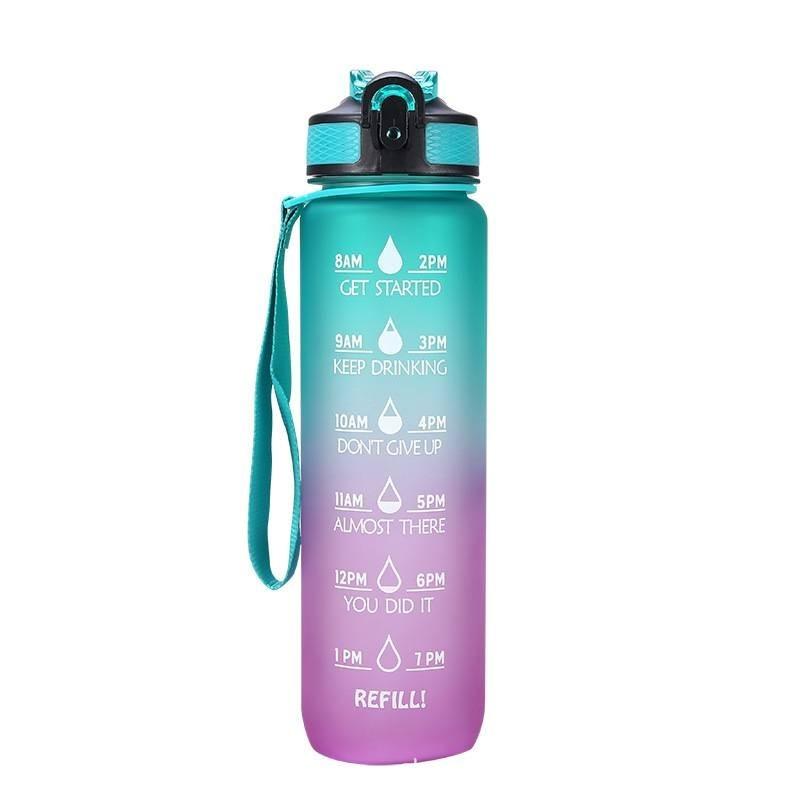 Large Capacity 1000ml Gradient Color Frosted Plastic Water Bottle With Straw For Sports And Office Use