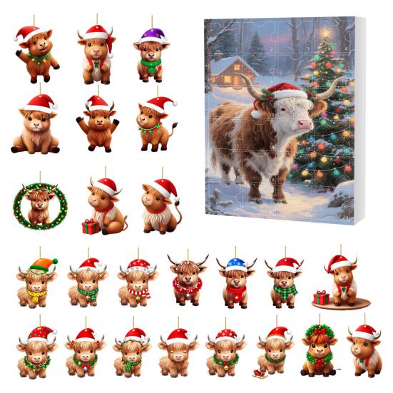 Scottish Highland Cow Advent Calendar Christmas 24 Days Funny Cow Countdown 2D Design Holiday