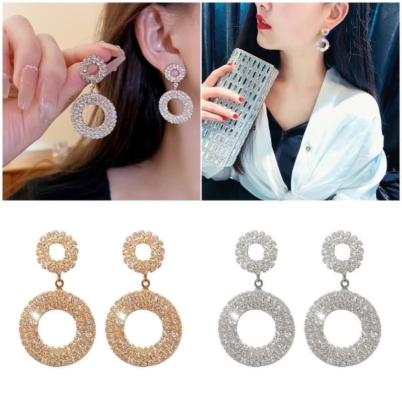 Elegant Hollow Circle Rhinestones Earrings Comfort Wear Day to Night Versatile Jewelry