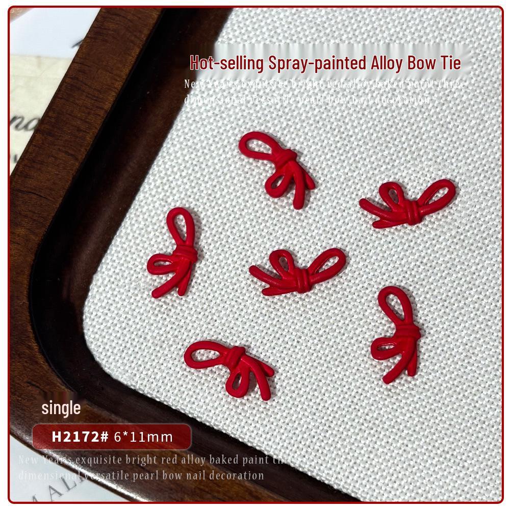 New Year s Alloy Spray Paint Nail Art: Red Bow & Flowing Ribbon Diamonds