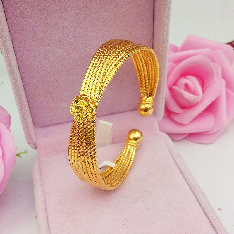 

Новый браслет с розой и круглой головкой из 100% чистого золота 24 карата, регулируемый евро