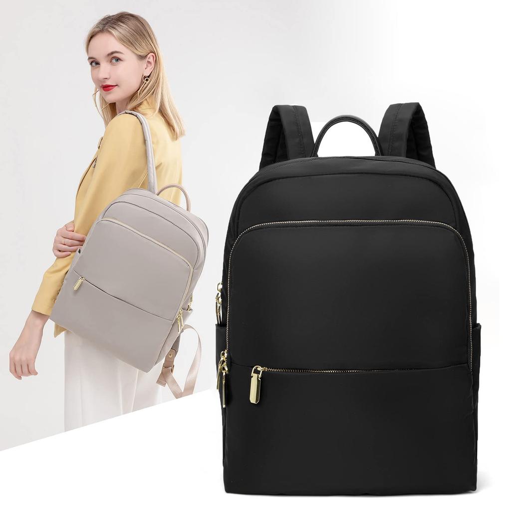 Damen Geschäftsrucksack, 14-Zoll Laptop-Rucksack, Lässig, A4-Format, Für den Weg zur Arbeit, Wasserdicht, Leicht, Reisen, Diebstahlschutz, CC2107 (Schwarz)