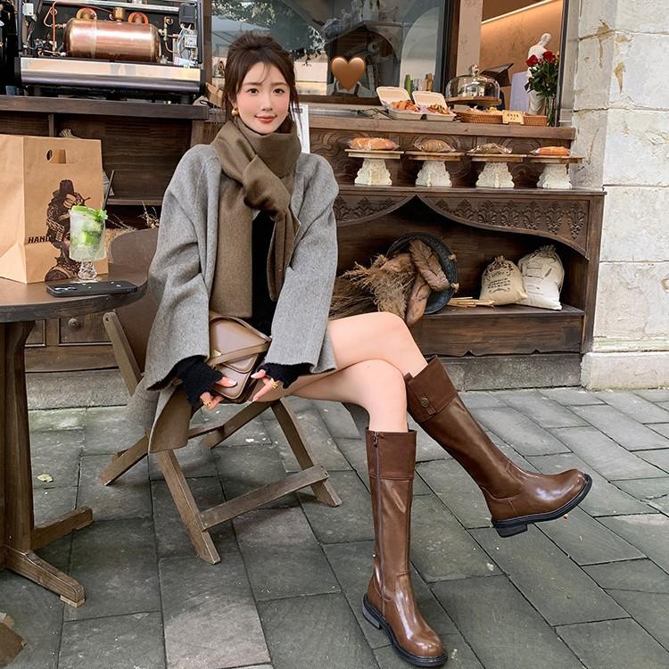 Maillard retro splicing boots women's 2025 autumn new velvet thick soles but knee boots knight boots