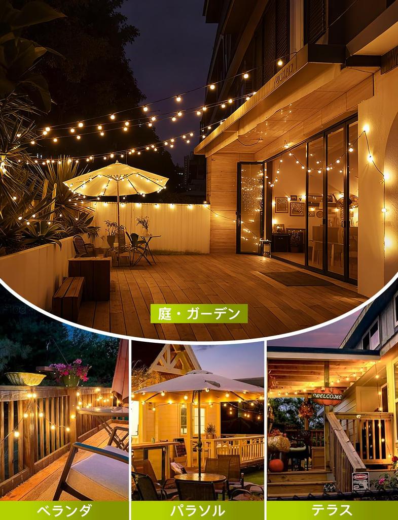 IKERY Solar LED String 2700K Warm 5V Low PC G40 E12 Ambient Christmas Garden Shopping Street Decorations Lights, 7.6M, White, Voltage, Material,