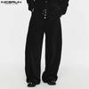 INCERUN Men Spring High Waist Buttons Solid Casual Long Chunky Pants Trousers 