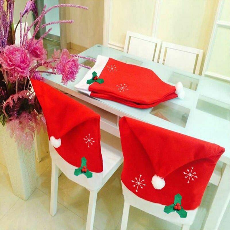 2Pcs Red Santa Chair Hat Cover Table Cloth Cover Christmas Christmas Party Dinner Decor