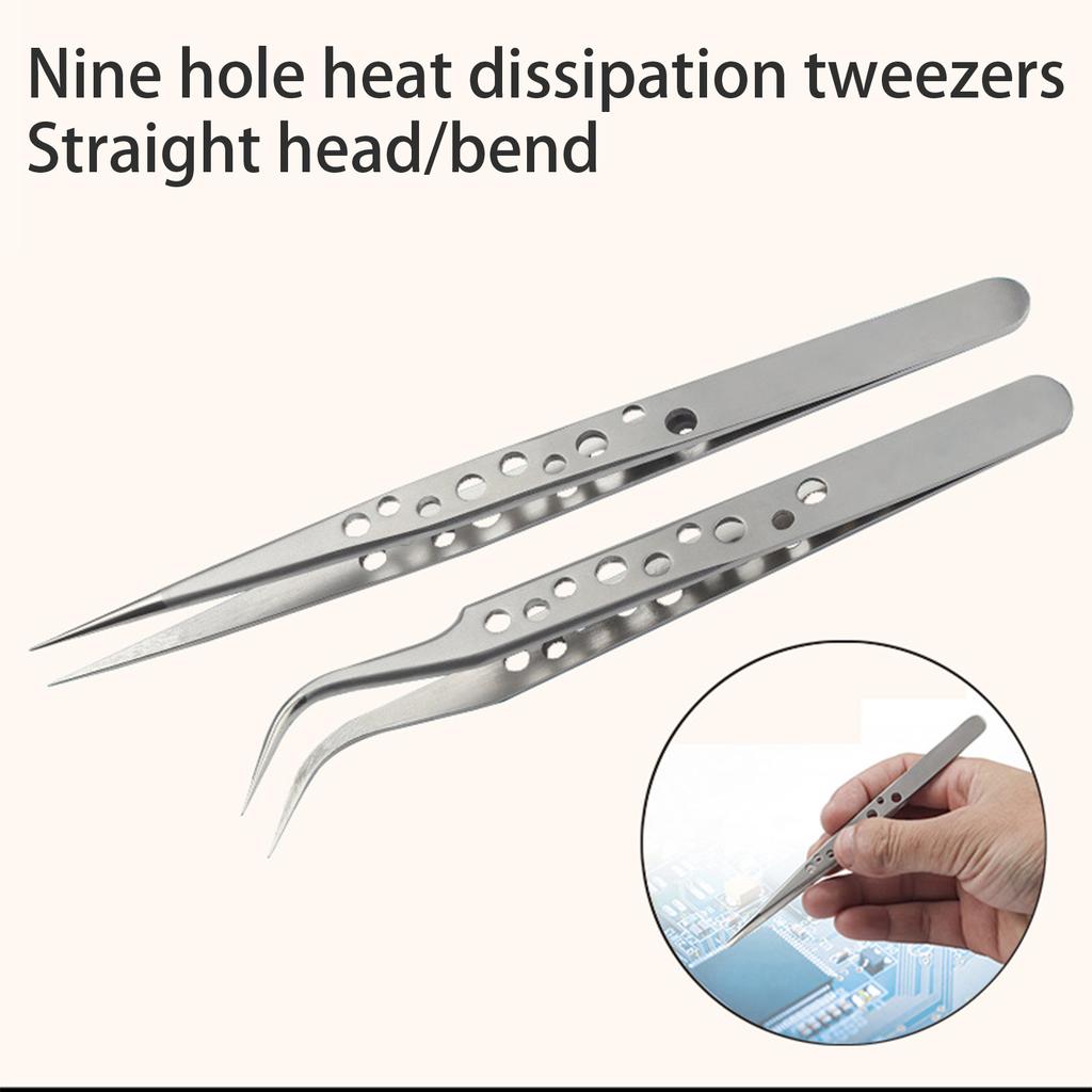 2pcs Stainless Steel Precision Curved And Straight Tweezers Set for Gardening and Model Making with Ergonomic Design