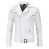 New men's locomotive slim-fitting leather jacket, stand-up collar cut oblique zipper, white leather jacket, leather jacket PY