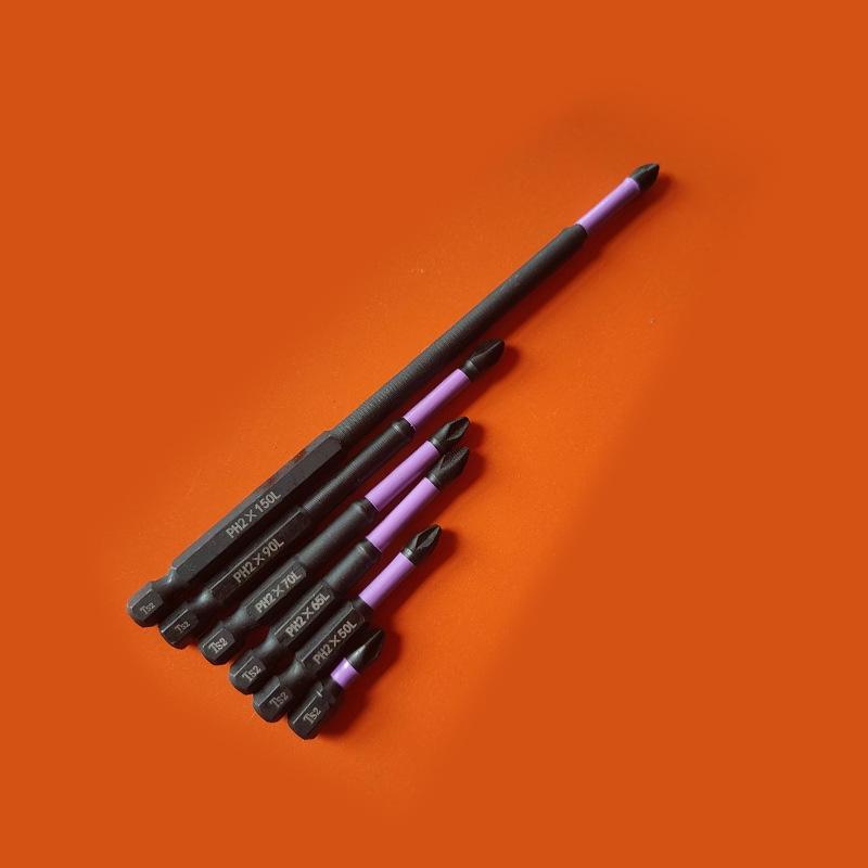 6-Piece Purple Non-Slip Phillips Head Screwdriver Bit Set with Magnetic Tips