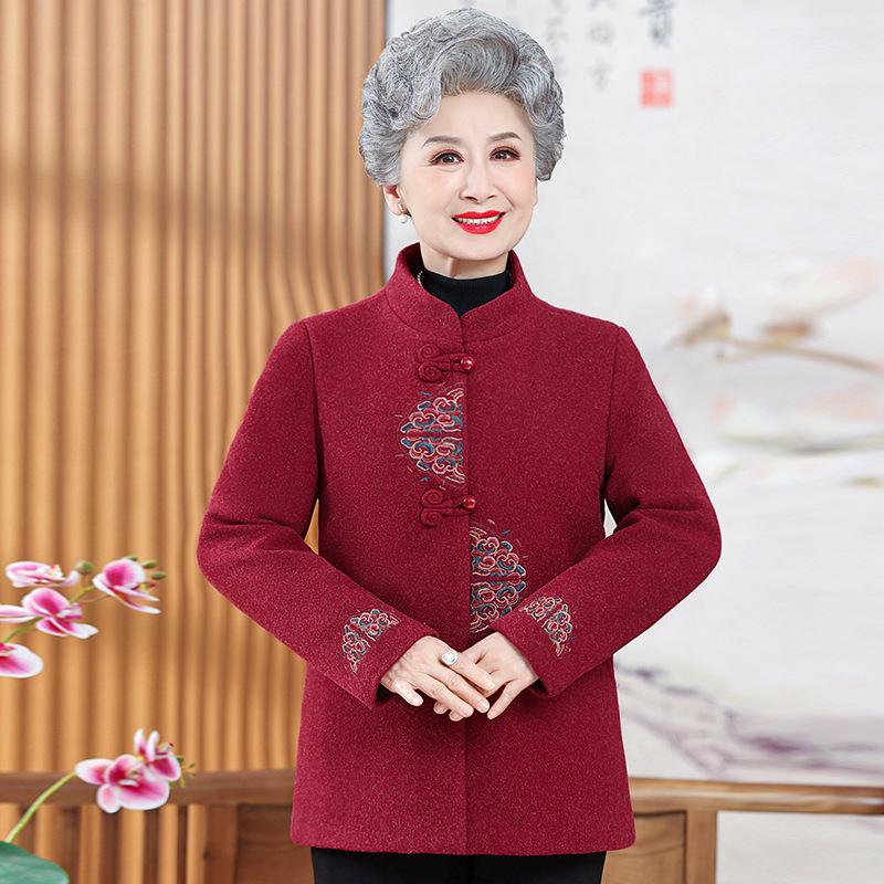 Plus Velvet Thick Warm Tang Suit Jacket for Middle-Aged and Elderly Women
