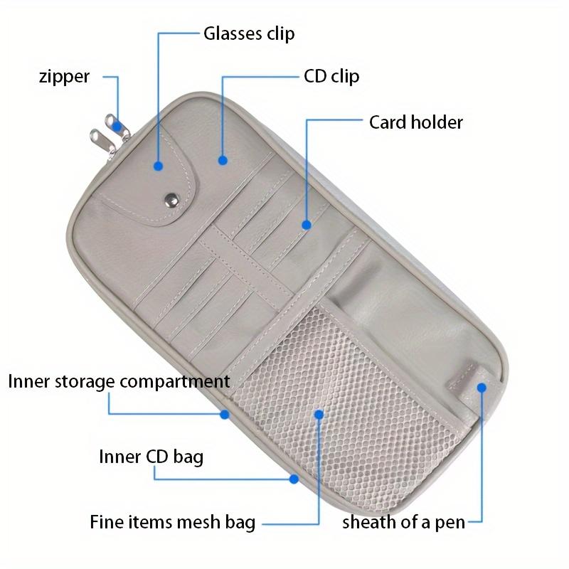 1-Piece Multifunctional Car Sun Visor Storage Bag With Zipper, Used For Storing Cards, Driver's License