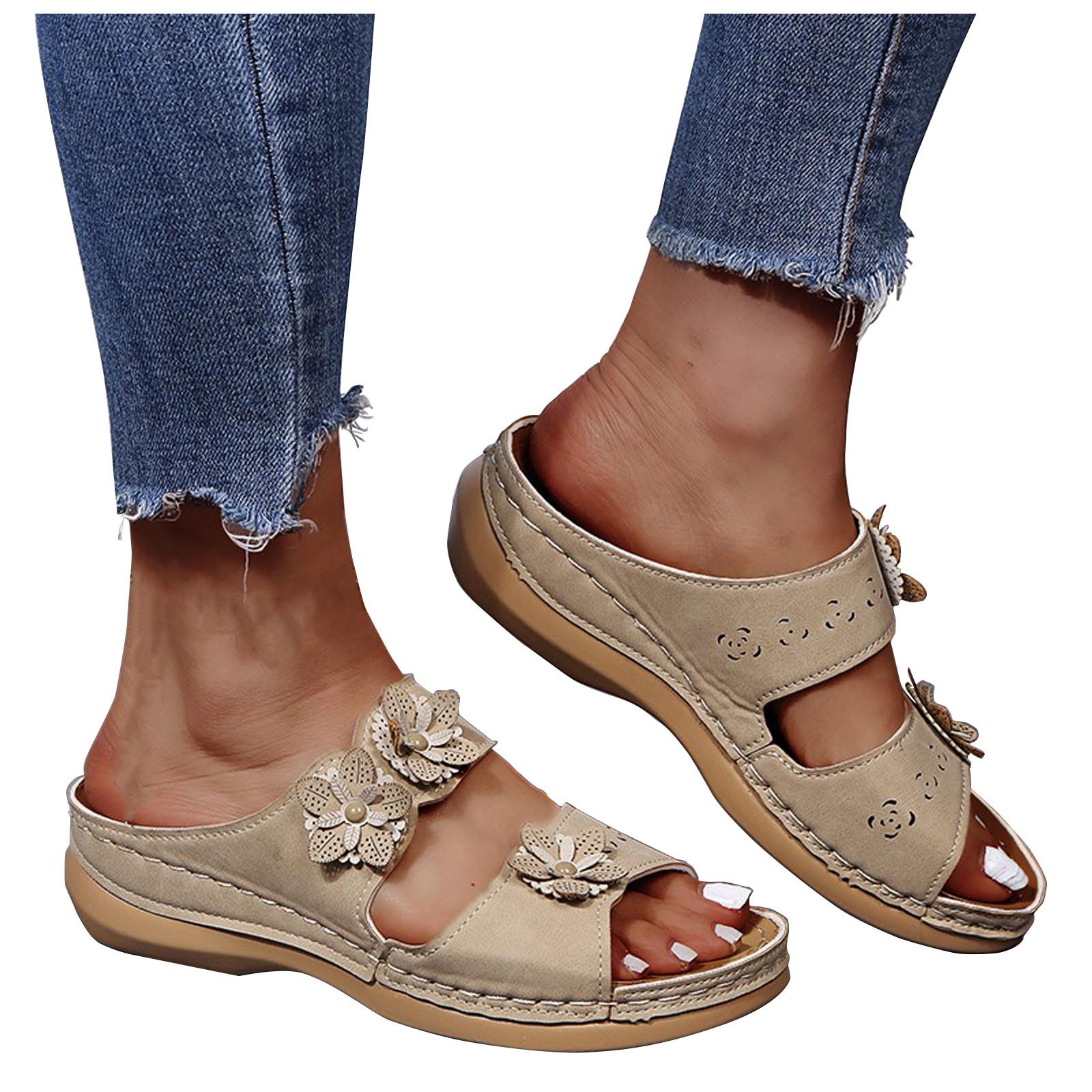 

Женские модные повседневные тапочки на танкетке с цветочным принтом и кристаллами на платформе, уличная обувь 39 бежевый