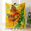 Sunflower and Butterflies Art Flannel Blanket for Bedroom Living Room Sofa and Nap