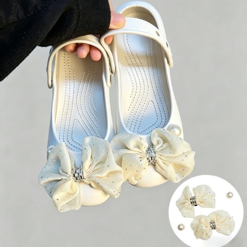 Bling Silver Rhinestone Flower Shoe Charms Metal Bead Bow & Heart Clog Charms Luxury Diy Shoe Decoration Punk Y2K Style Clog Pin