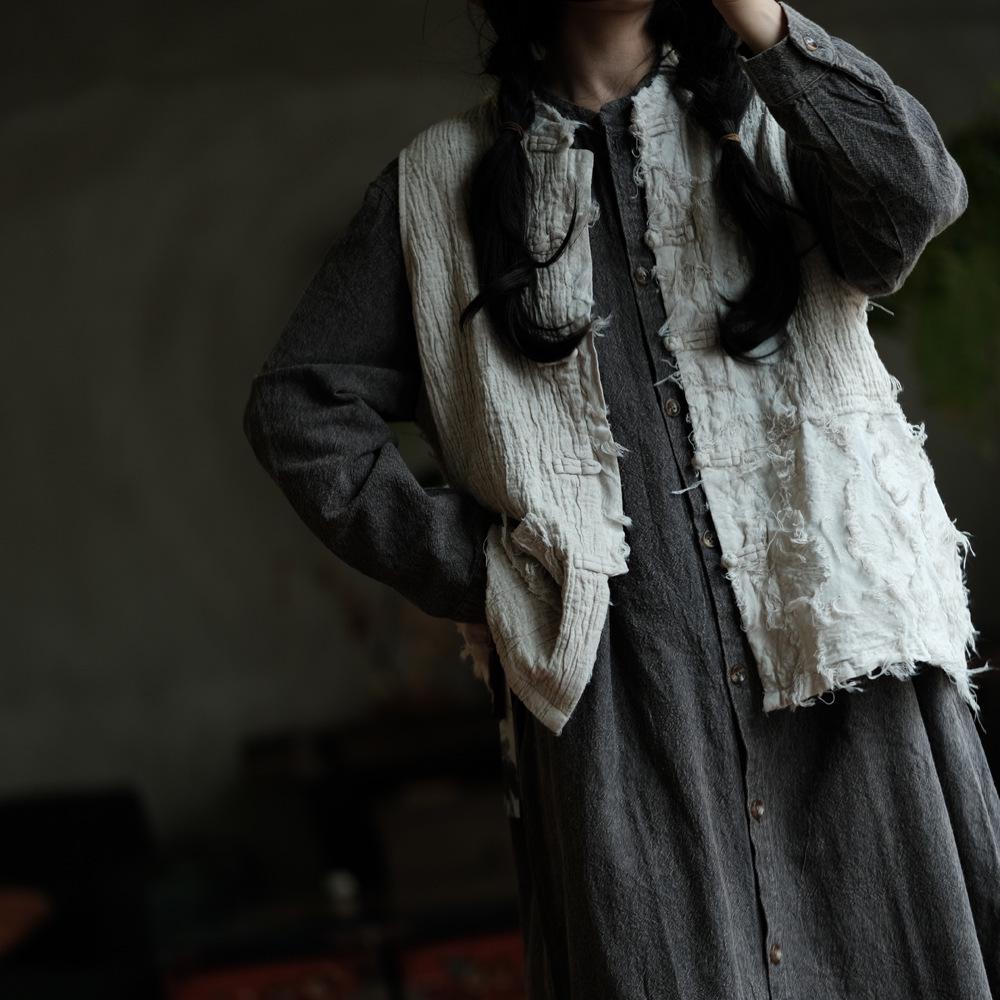 Alte Hanf-Weste mit Schlammflicken - Hemd im künstlerischen chinesischen Stil