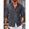 Camisa de Manga Larga a Cuadros Jacquard con Cuello Camisero de Solapa de Botón Único