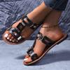 Fashion 2025 Round Headed Leather Ladies' Sandals Flat Casual Beach Shoes Comfortable Footwear with Metal Decoration Fashion Women Shoes