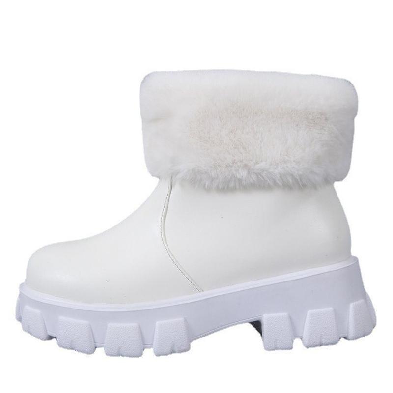Dámské zimní boty Plyšové teplé kozačky na platformě s kožíškem 2024 Bílé kozačky z PU kůže Dámské pohodlné chlupaté kotníkové boty Dámské boty