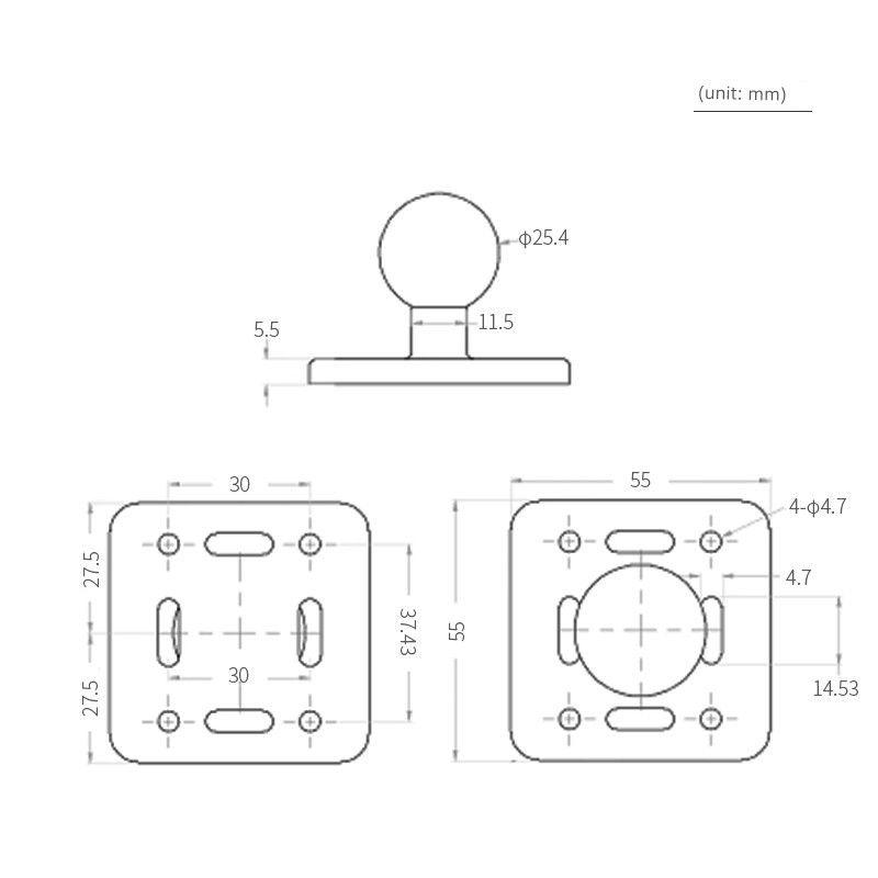 Beidou Vehicle-Mounted Bracket for Truck Cab, 1inch Ball Head, 30*37.5 Hole Position, Square Base