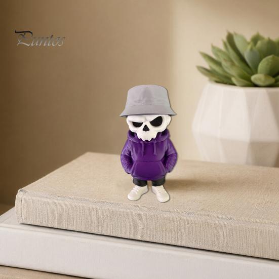 3D Printed Skull Decor Cool Skeleton Figurines, Gothic Small Statue, Halloween Desktop Ornament Spooky Collectible for Home Office Desk Shelf