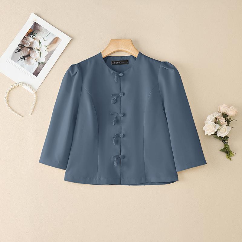 

ZANZEA Женская повседневная блузка с круглым вырезом и рукавом 3/4 на лето 5XL синий