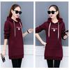 Women's Hooded Long Sleeve Tunic Hoodie Oversized Elegant Commuter Letter Embroidery Fleece Lined Mid Length Sweatshirt