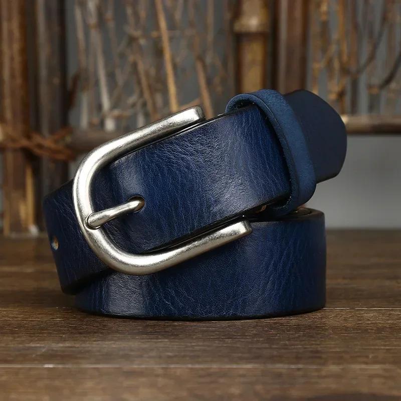 

3,7 см толстая коровья кожа натуральная кожа повседневные джинсы ковбойский ремень мужской пряжка высокое качество ретро роскошный дизайнерский мужской ремень Cintos 125cm сапфир синий