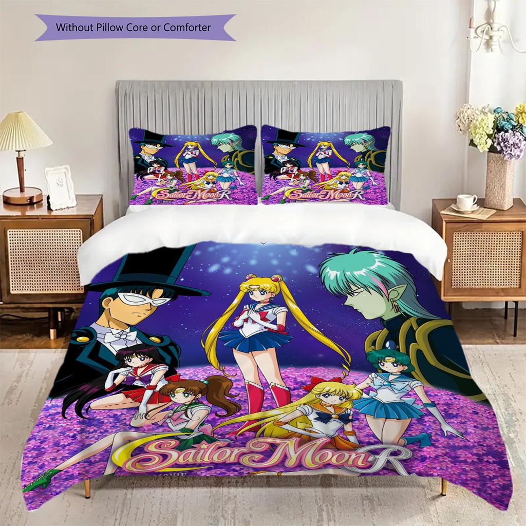 Cute cartoon theme Sailor Moon Tsukino Usagi cartoon comfortable home duvet cover and pillowcase (1 * duvet cover+2 * pillowcase, without core)A7