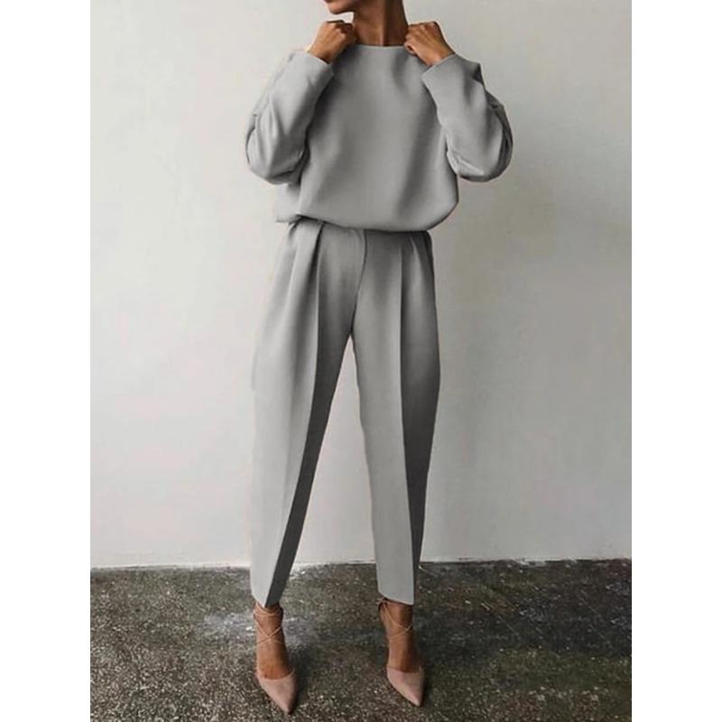 IHUASU Women's Fashion Casual Long Sleeve O-Neck Pants Suits