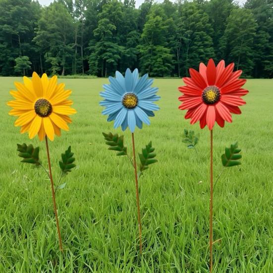 Metal Sunflower Garden Stake Decorative Iron Sunflower Stake Outdoor Flower Yard Art Stake for Patio Lawn Pathway Flower Bed Decor